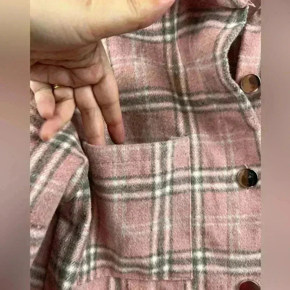 Miss Sparkling Button Down Pink White Plaid Silver Buttons Shirt Shacket Women M - Picture 4 of 13